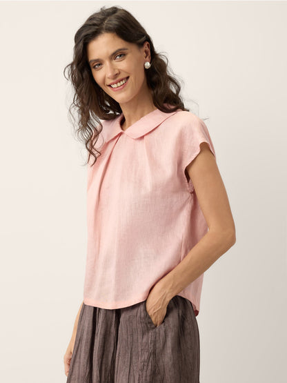 100% Linen Peter-Pan Collar Pintuck Top MIRIAM by LINTICO