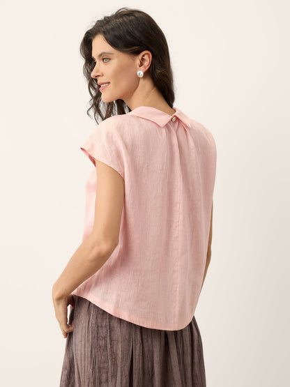 100% Linen Peter-Pan Collar Pintuck Top MIRIAM by LINTICO