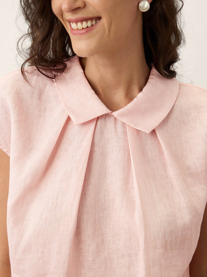 100% Linen Peter-Pan Collar Pintuck Top MIRIAM by LINTICO