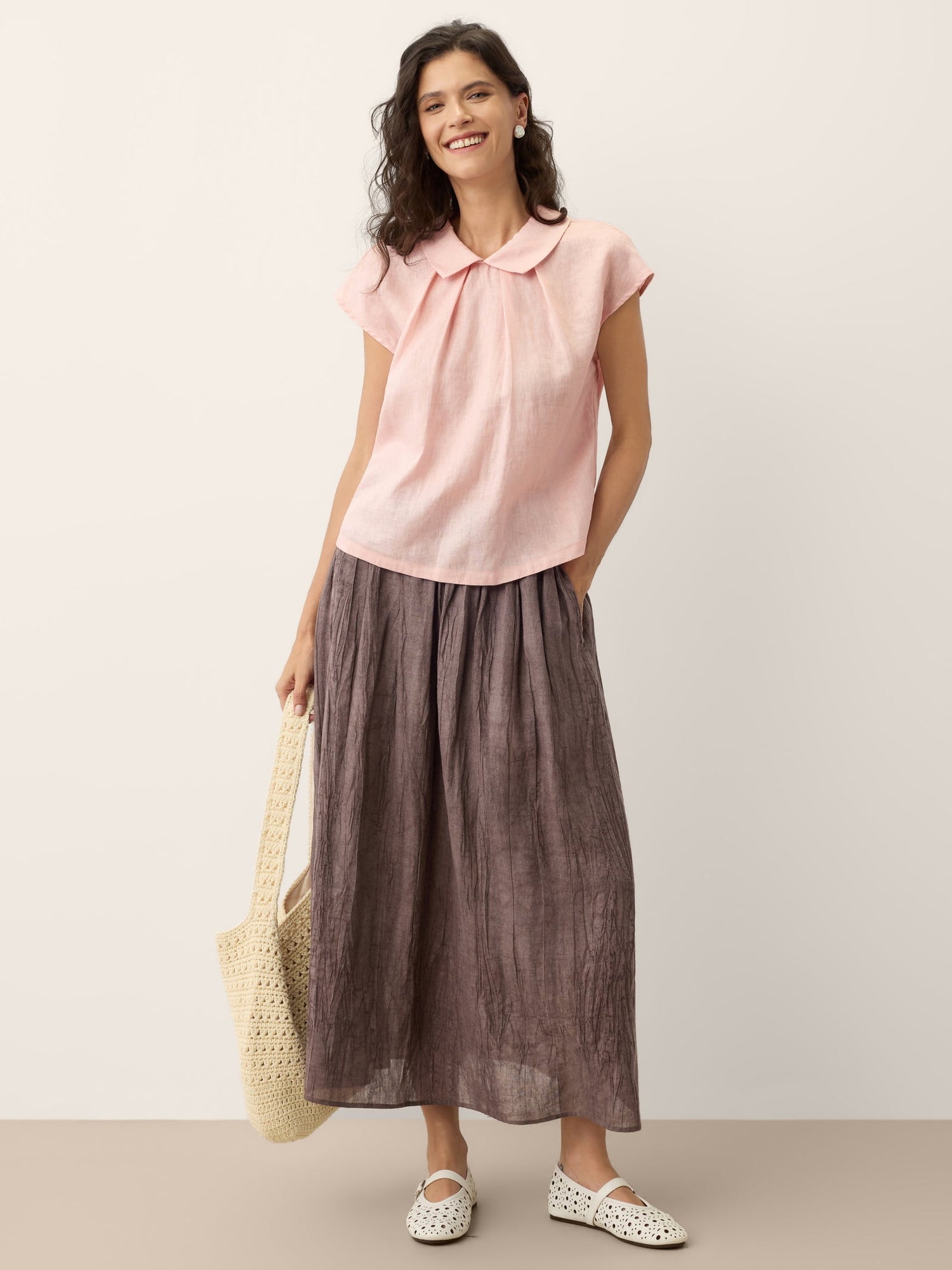 100% Linen Peter-Pan Collar Pintuck Top MIRIAM by LINTICO