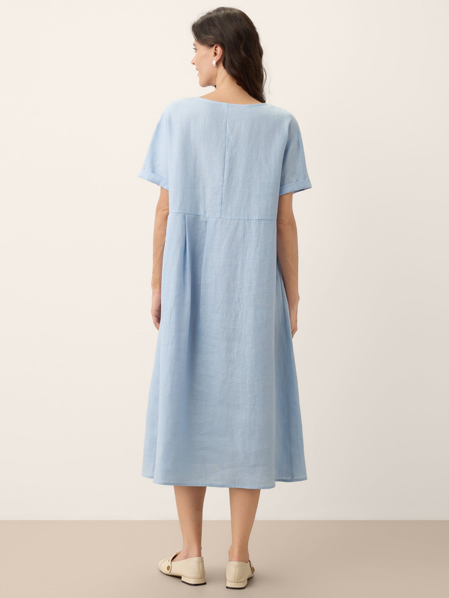 100% Linen Pinstripe Paneled Short-Sleeved Dress MORGAN by LINTICO