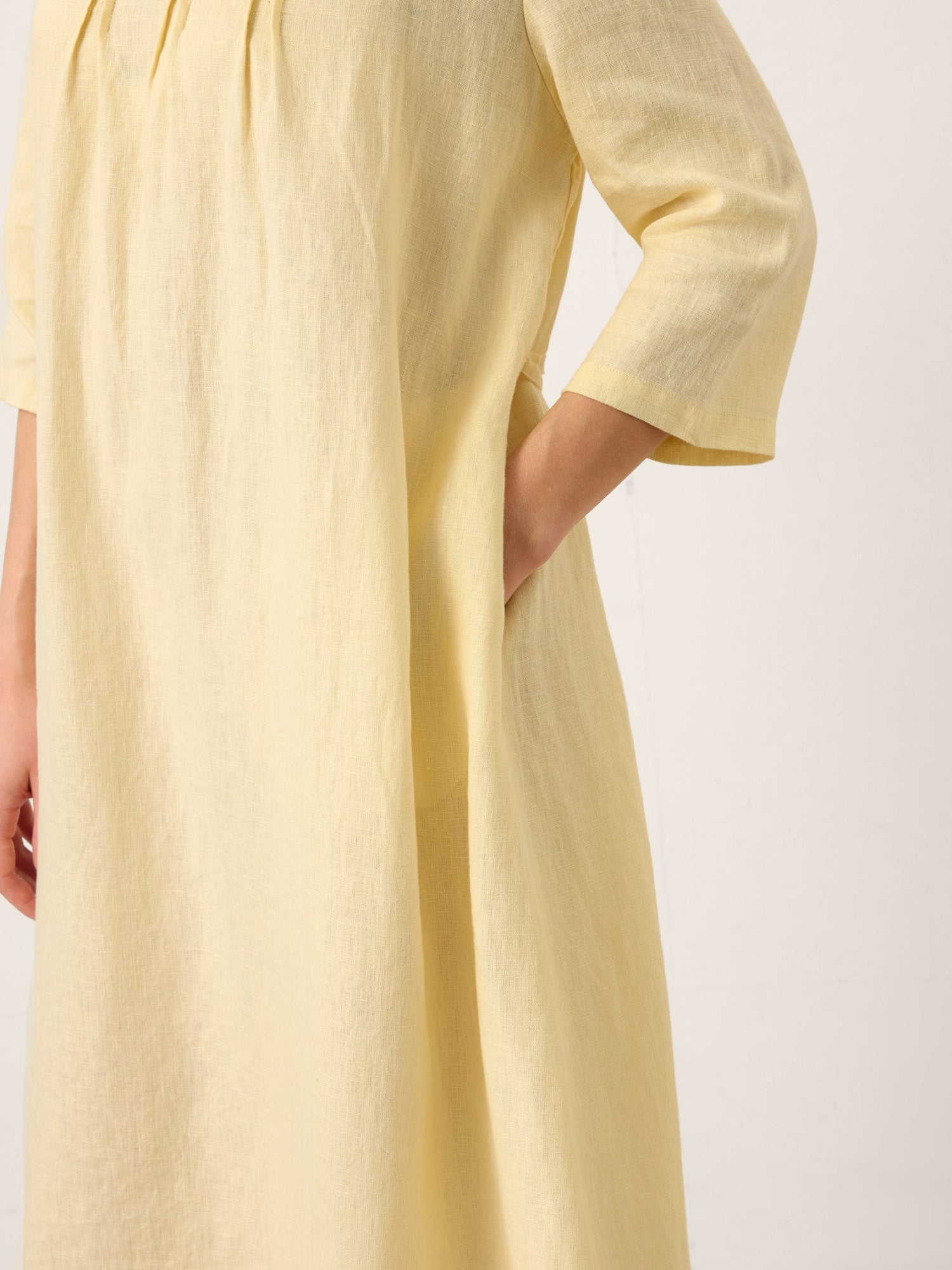 100% Linen Pintucked Embroidered Adjustable Belt Tiered Midi Dres VERENA by LINTICO