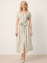 100% Linen Plaid Detachable Tie-Belt Button-Front Maxi Dress LARISSA by LINTICO