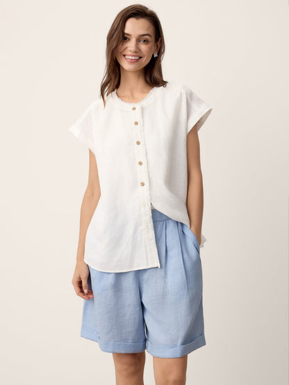100% Linen Pleated Cuffed Shorts IRISSA by LINTICO