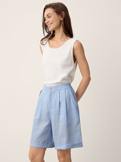 100% Linen Pleated Cuffed Shorts IRISSA by LINTICO