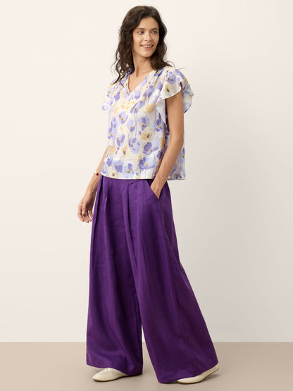 100% Linen Pleated Waist Wide Leg Pants LOUISA by LINTICO