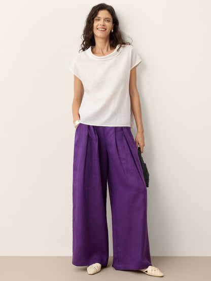 100% Linen Pleated Waist Wide Leg Pants LOUISA by LINTICO