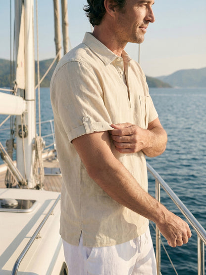 100% Linen Polo-Collar Short-Sleeve Shirt FREDERICK by LINTICO