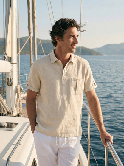 100% Linen Polo-Collar Short-Sleeve Shirt FREDERICK by LINTICO