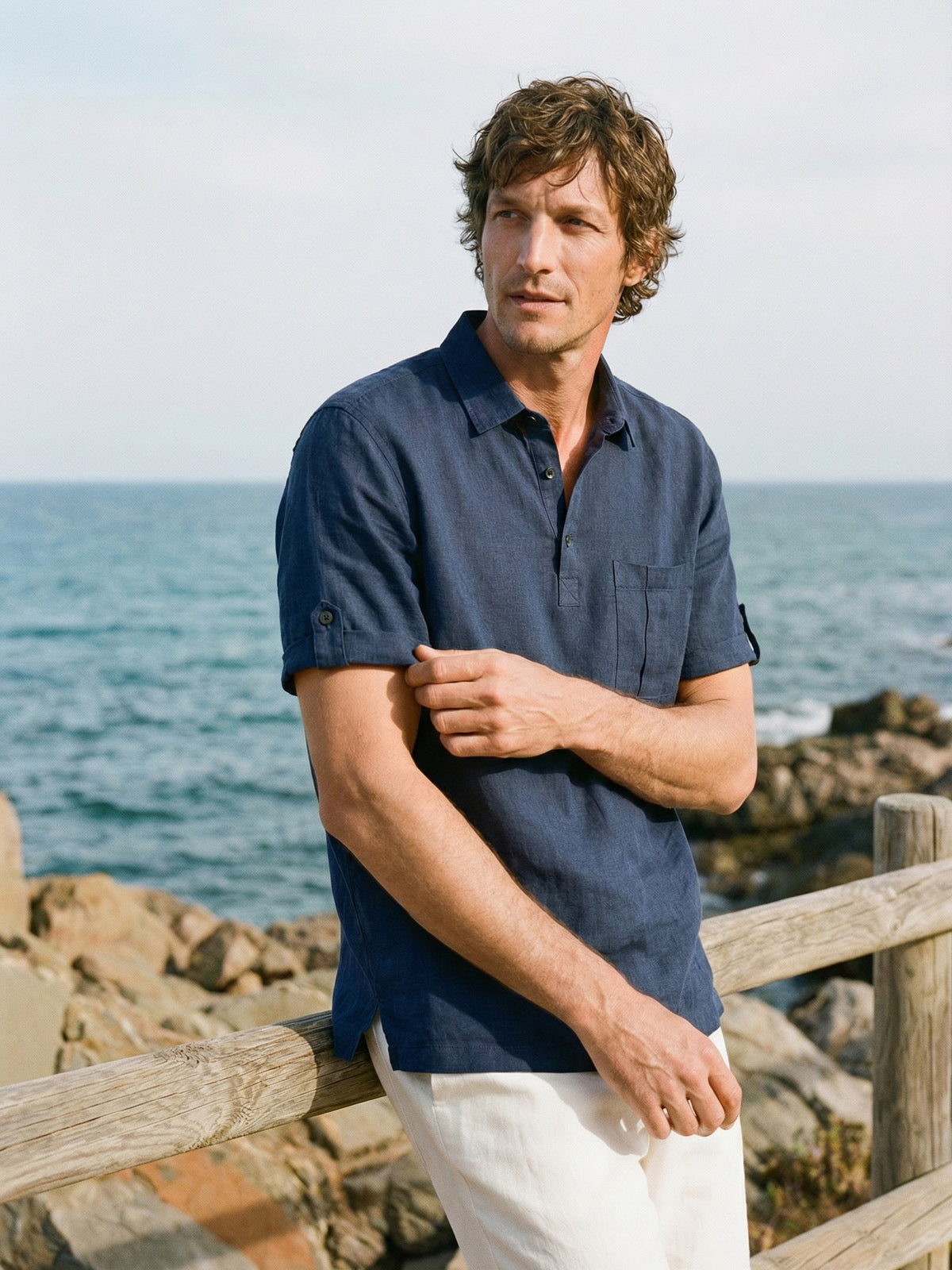 100% Linen Polo-Collar Short-Sleeve Shirt FREDERICK by LINTICO
