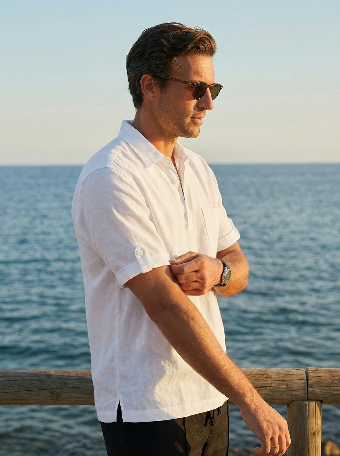 100% Linen Polo-Collar Short-Sleeve Shirt FREDERICK by LINTICO
