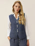 100% Linen Reversible Denim Texture Button Front Vest HARPER by LINTICO