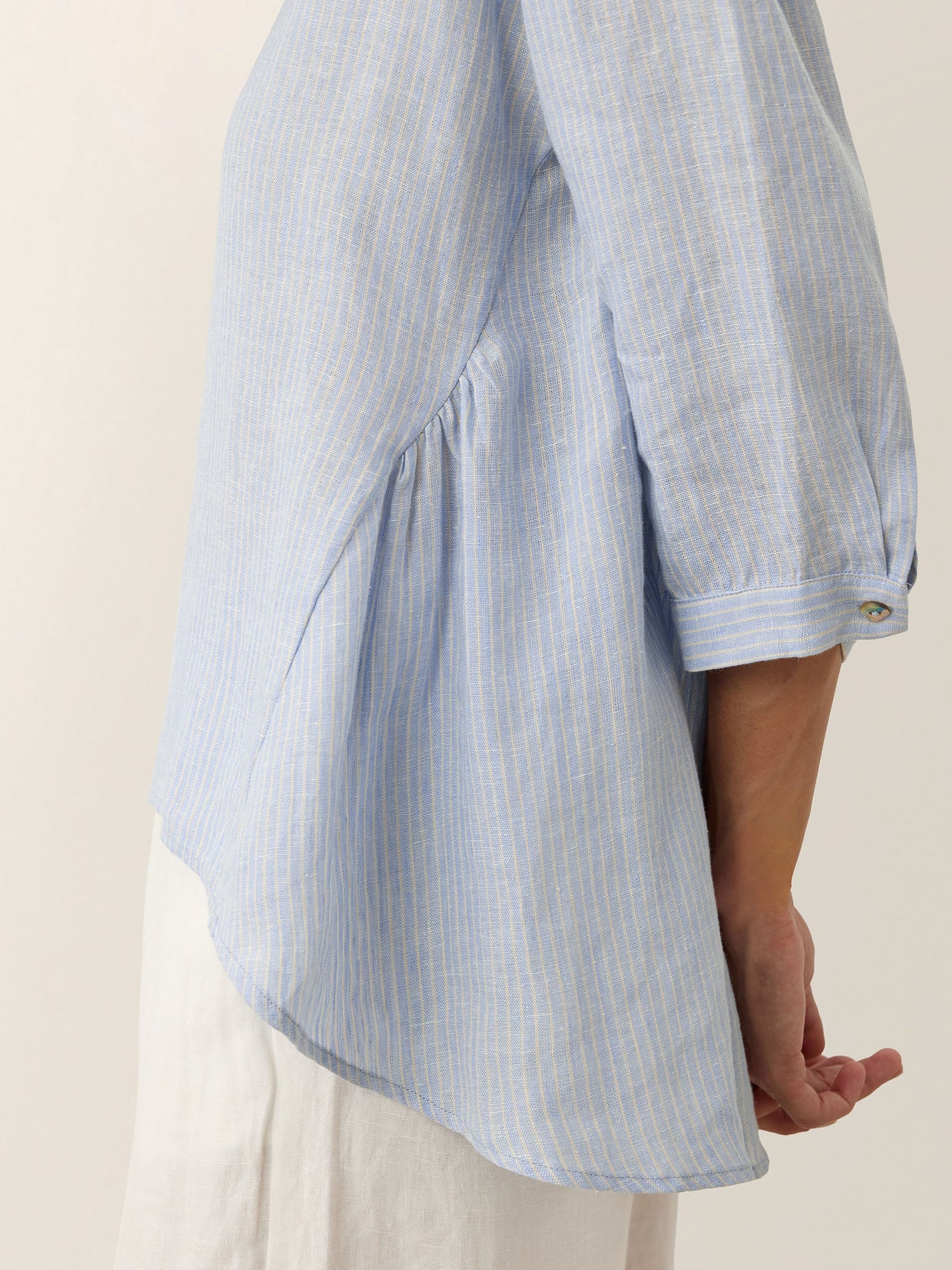 100% Linen Round Neck Artistic Stripe Top FLORENCE by LINTICO