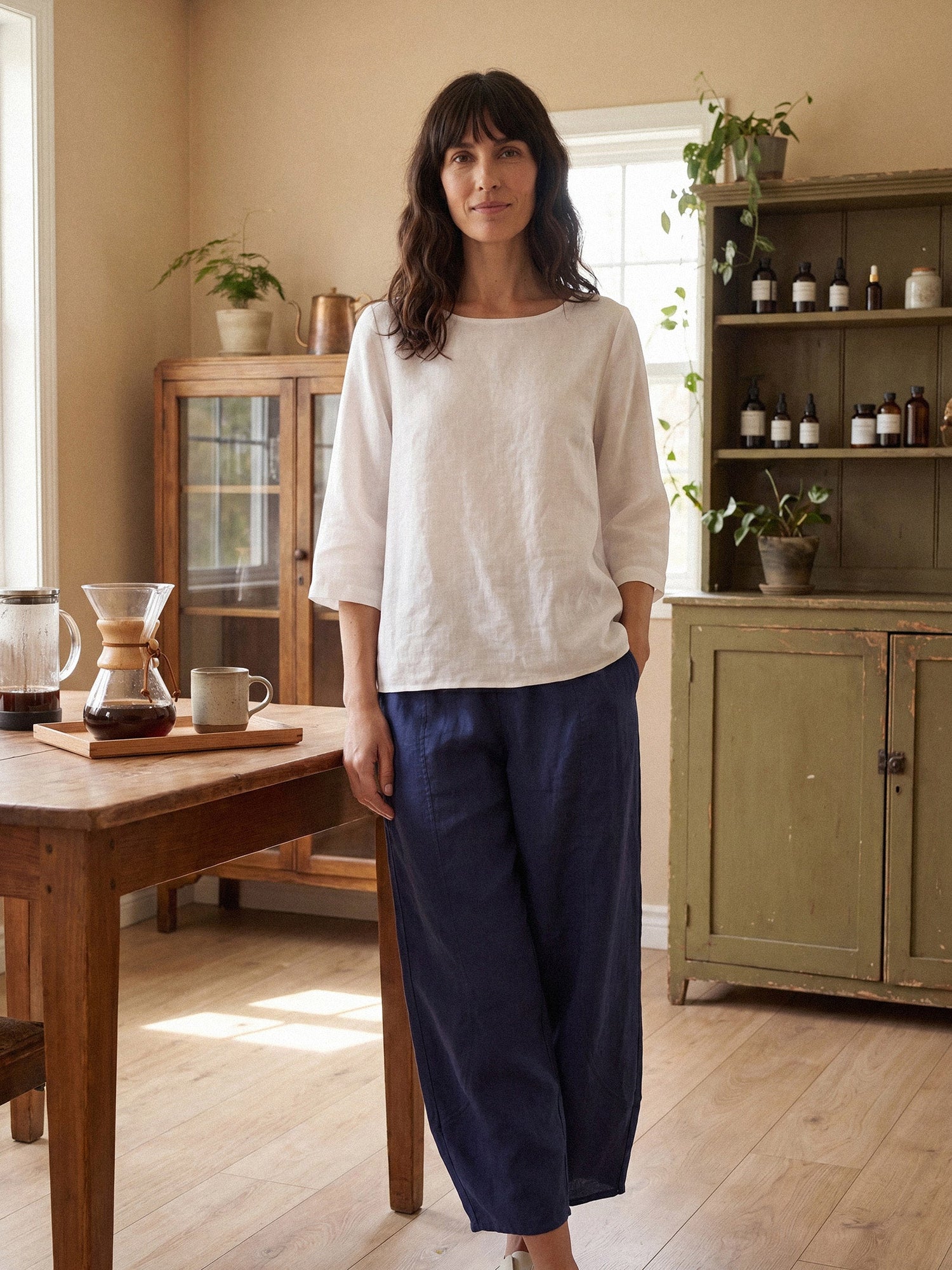 100% Linen Round Neck Asymmetrical Hem Top BRIANNA by LINTICO