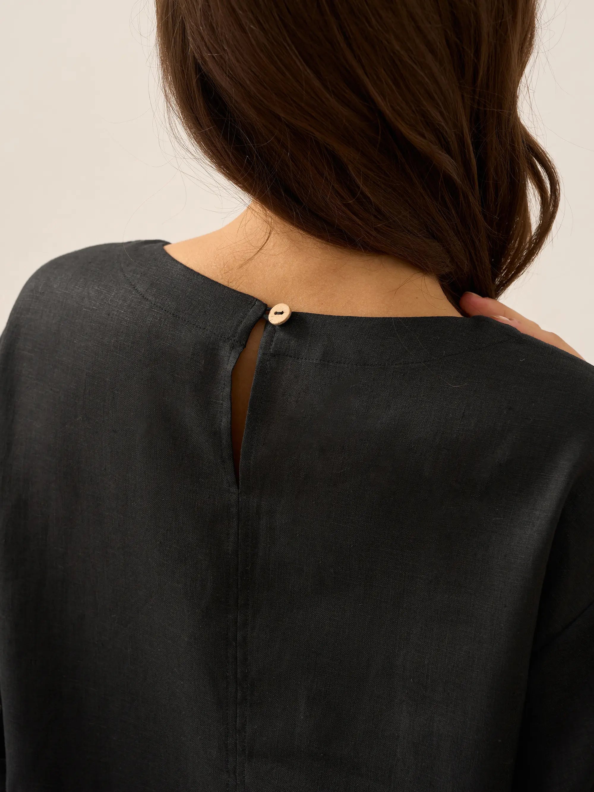 100% Linen Round Neck Button Detail Midi Dress JELENA by LINTICO