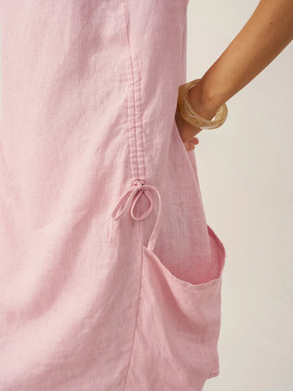100% Linen Round Neck Patch Pocket Midi Dress XENA by LINTICO