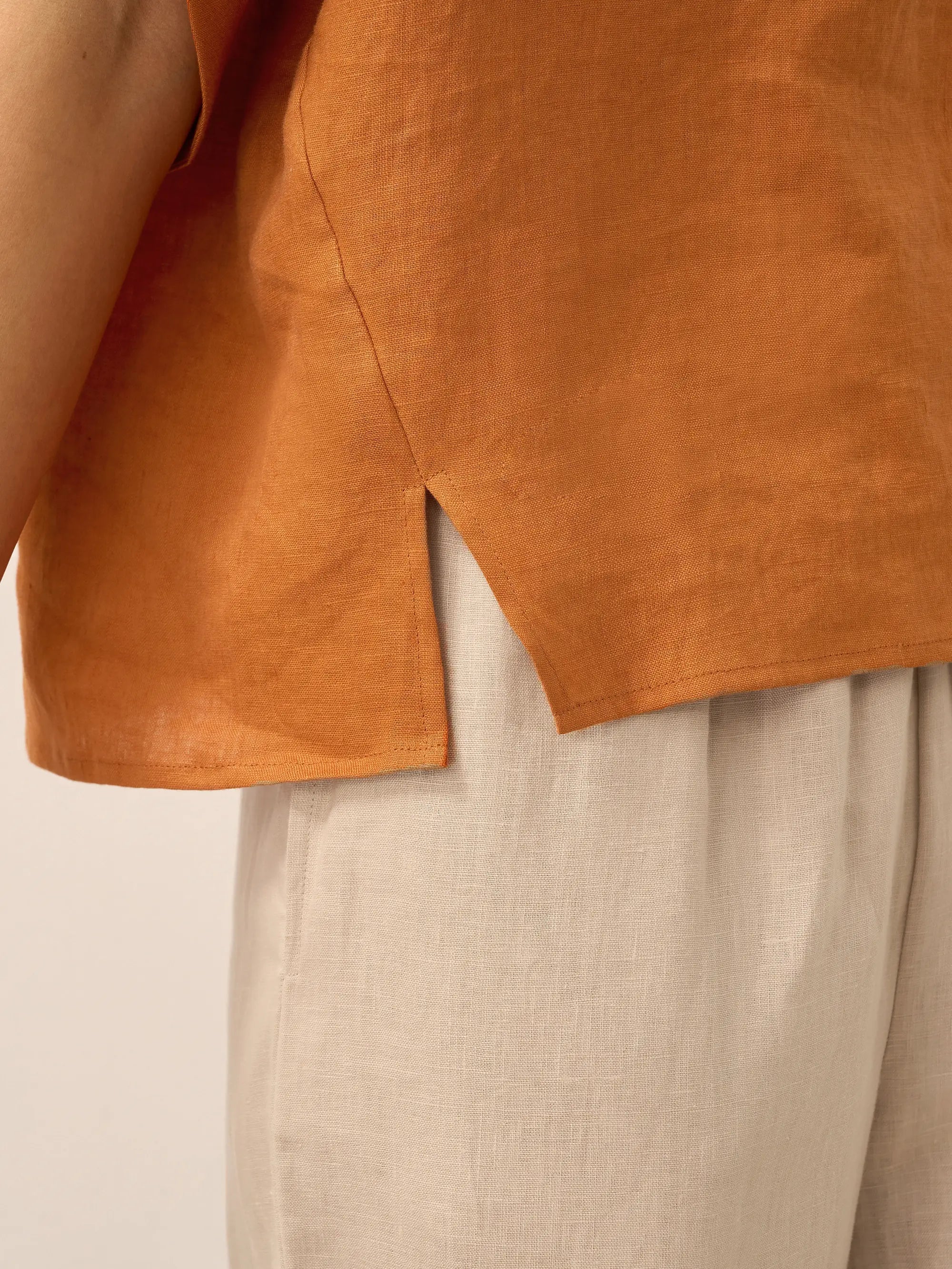 100% Linen Round Neck Petal-Sleeve Pullover LAUREL by LINTICO