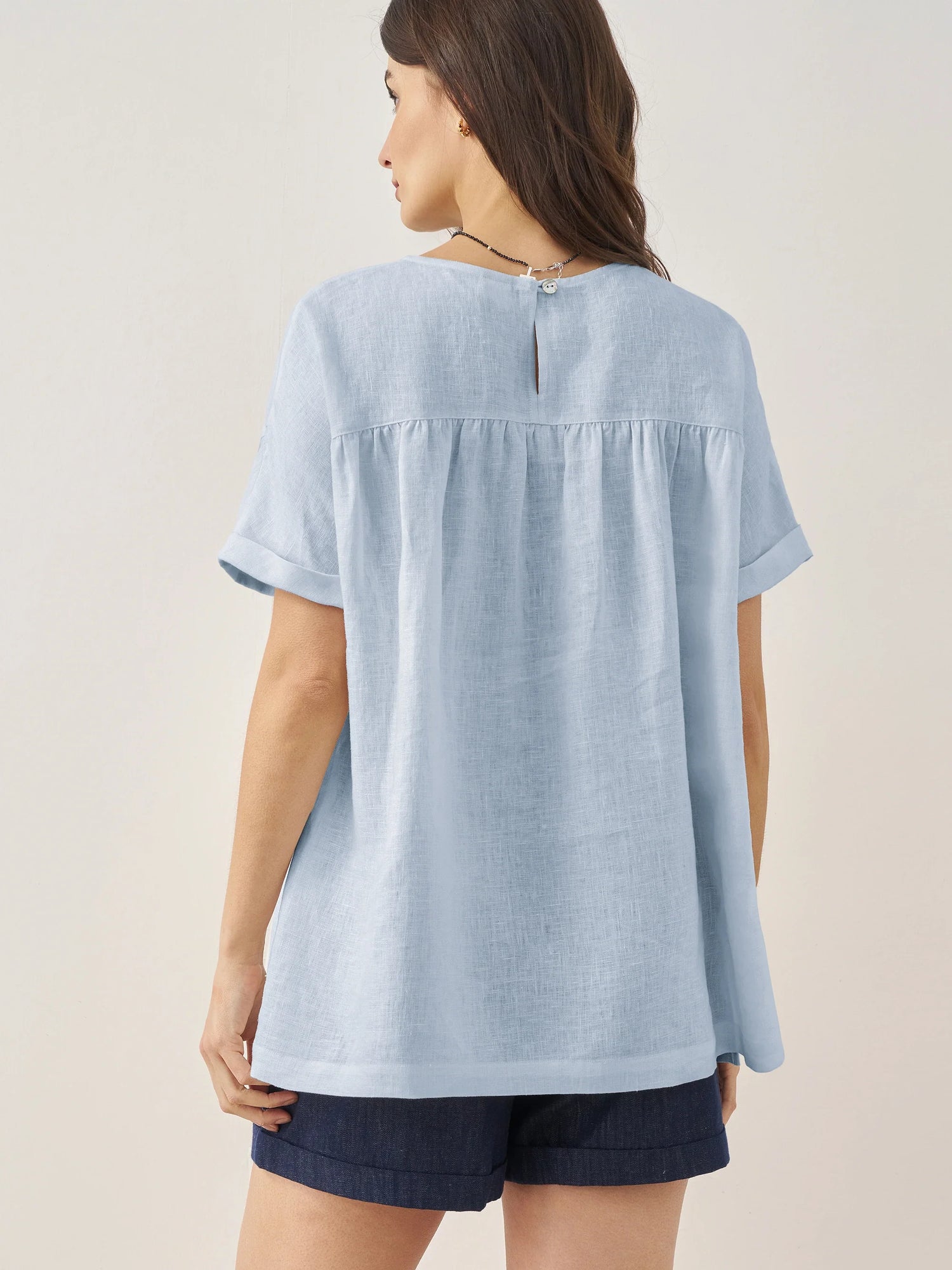 100% Linen Round Neck Pleated Pullover Top QUINLAN by LINTICO