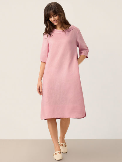 100% Linen Sculpted Bateau Tie-Back Midi Dress SABRINA by LINTICO