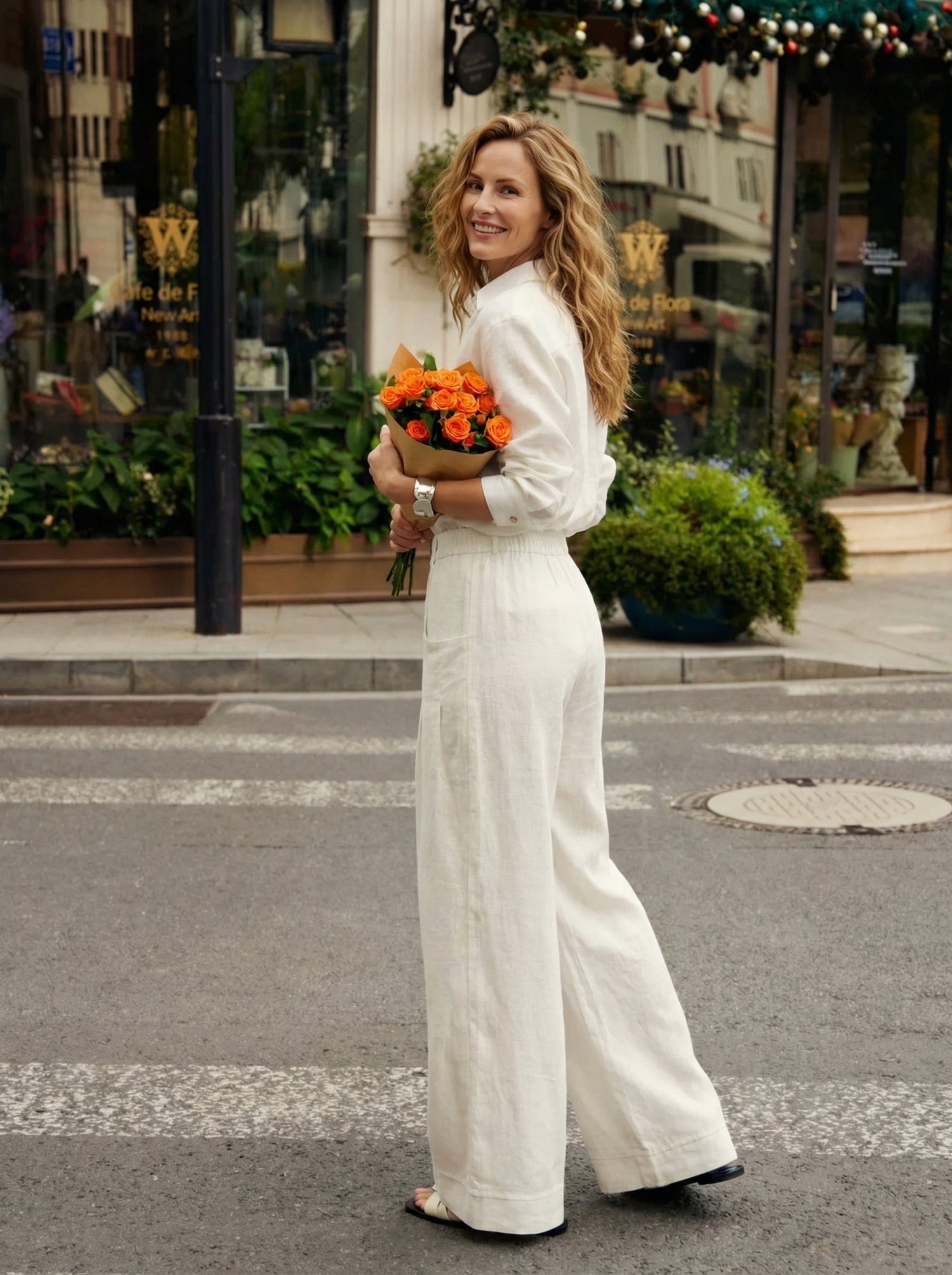 100% Linen Sculpted Pleat Elasticated Back Relaxed Pants VERIDIANA by LINTICO