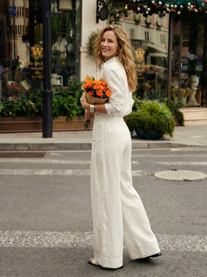 100% Linen Sculpted Pleat Elasticated Back Relaxed Pants VERIDIANA by LINTICO