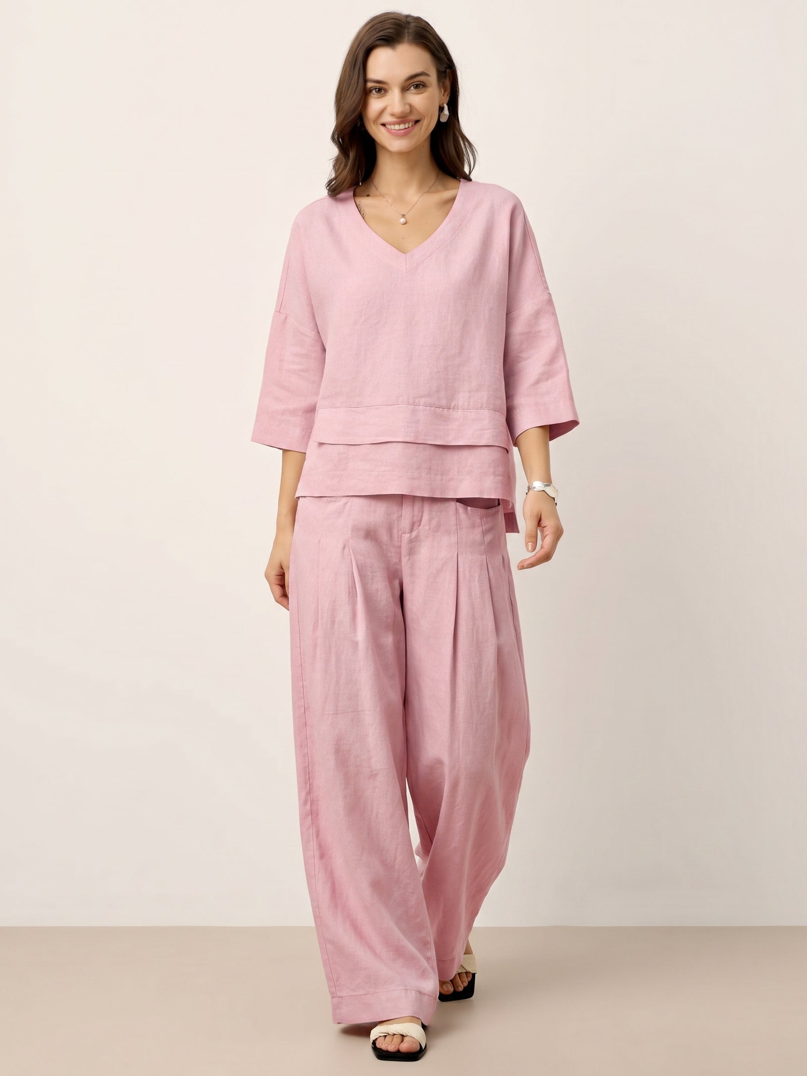 100% Linen Sculpted Pleat Elasticated Back Relaxed Pants VERIDIANA by LINTICO
