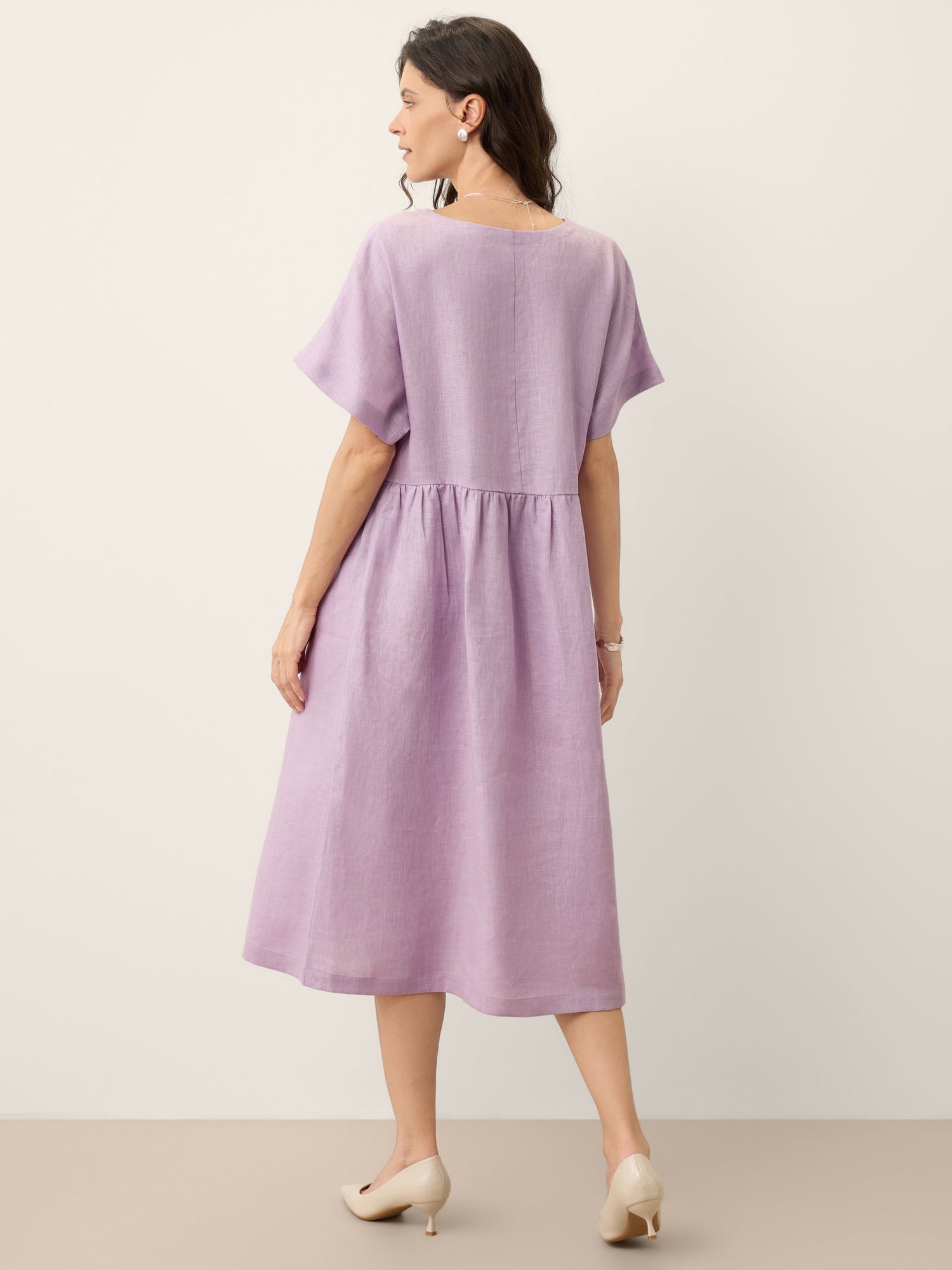 100% Linen Sculpted Waist Batwing Midi Dress TIVIA by LINTICO
