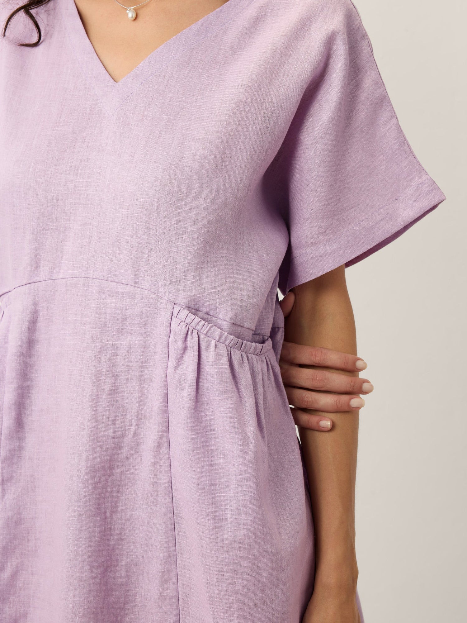 100% Linen Sculpted Waist Batwing Midi Dress TIVIA by LINTICO