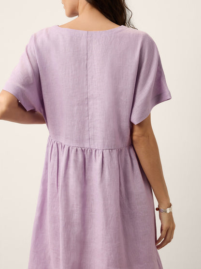 100% Linen Sculpted Waist Batwing Midi Dress TIVIA by LINTICO