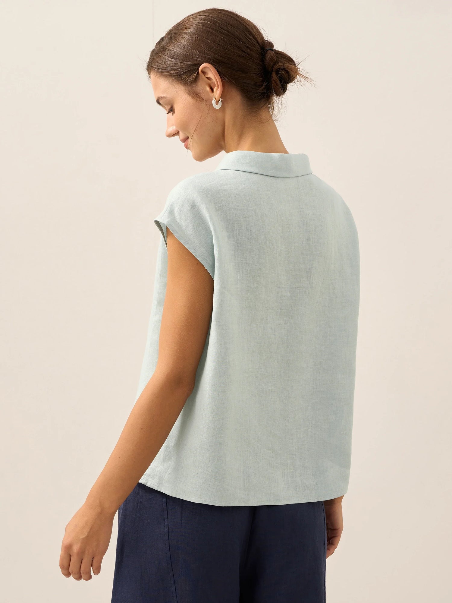 100% Linen Shawl V-Neck Cap Sleeves Top ELARA by LINTICO