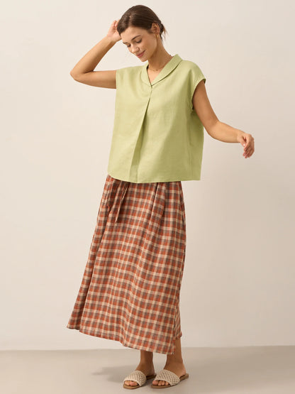 100% Linen Shawl V-Neck Cap Sleeves Top ELARA by LINTICO