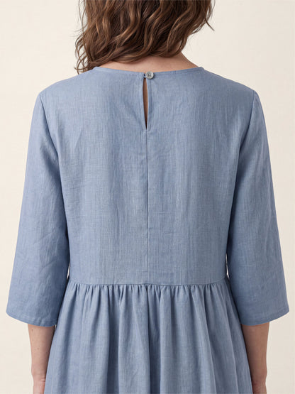 100% Linen Shell Button A-Line Midi Dress ELIORA  DestGlow