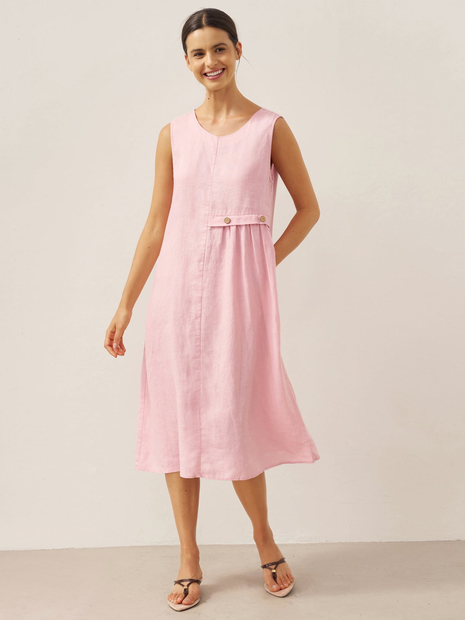 100% Linen Sleeveless Accordion Pleat Midi Dress TINA by LINTICO