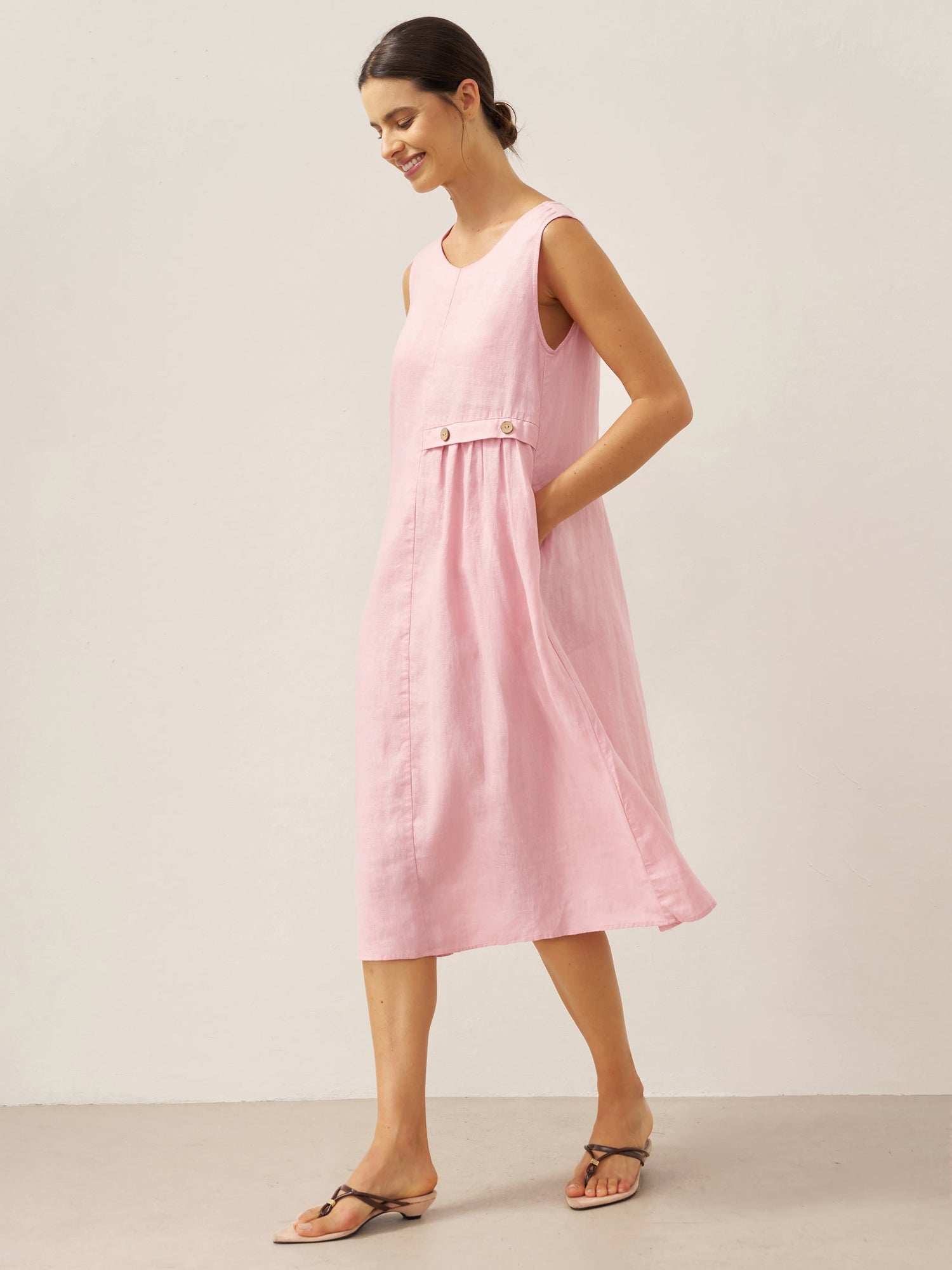 100% Linen Sleeveless Accordion Pleat Midi Dress TINA by LINTICO