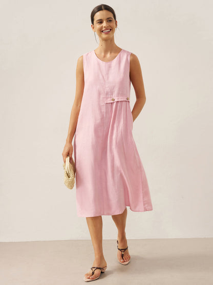 100% Linen Sleeveless Accordion Pleat Midi Dress TINA by LINTICO