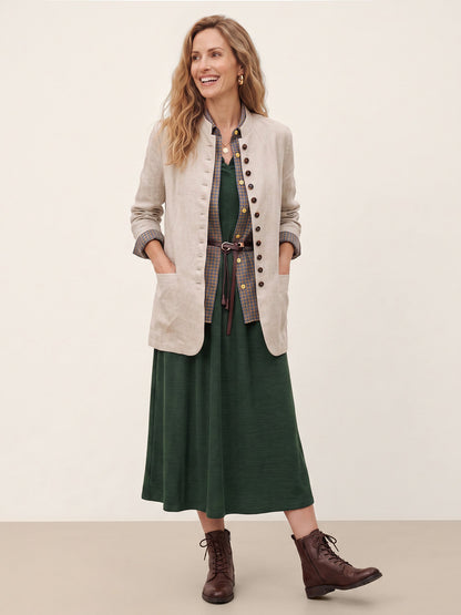 100% Linen Stand Collar Princess Seam Jacket ALIDA  DestGlow
