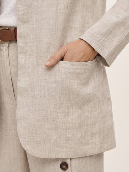 100% Linen Stand Collar Princess Seam Jacket ALIDA  DestGlow
