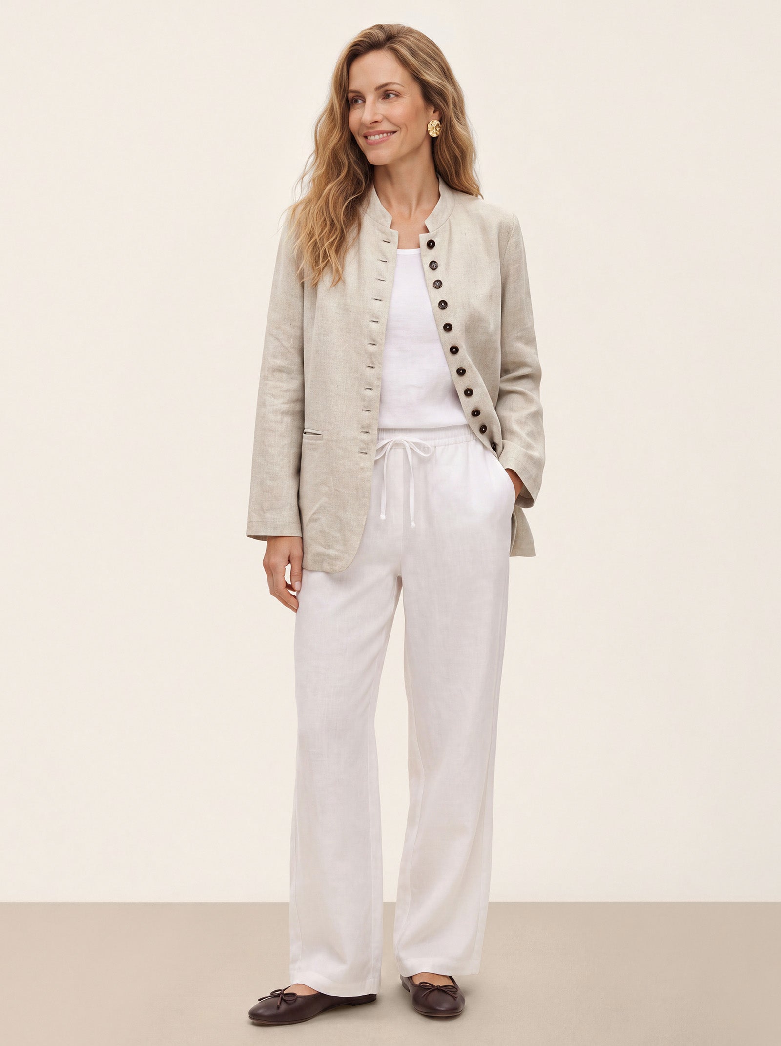 100% Linen Stand Collar Princess Seam Jacket ALIDA  DestGlow