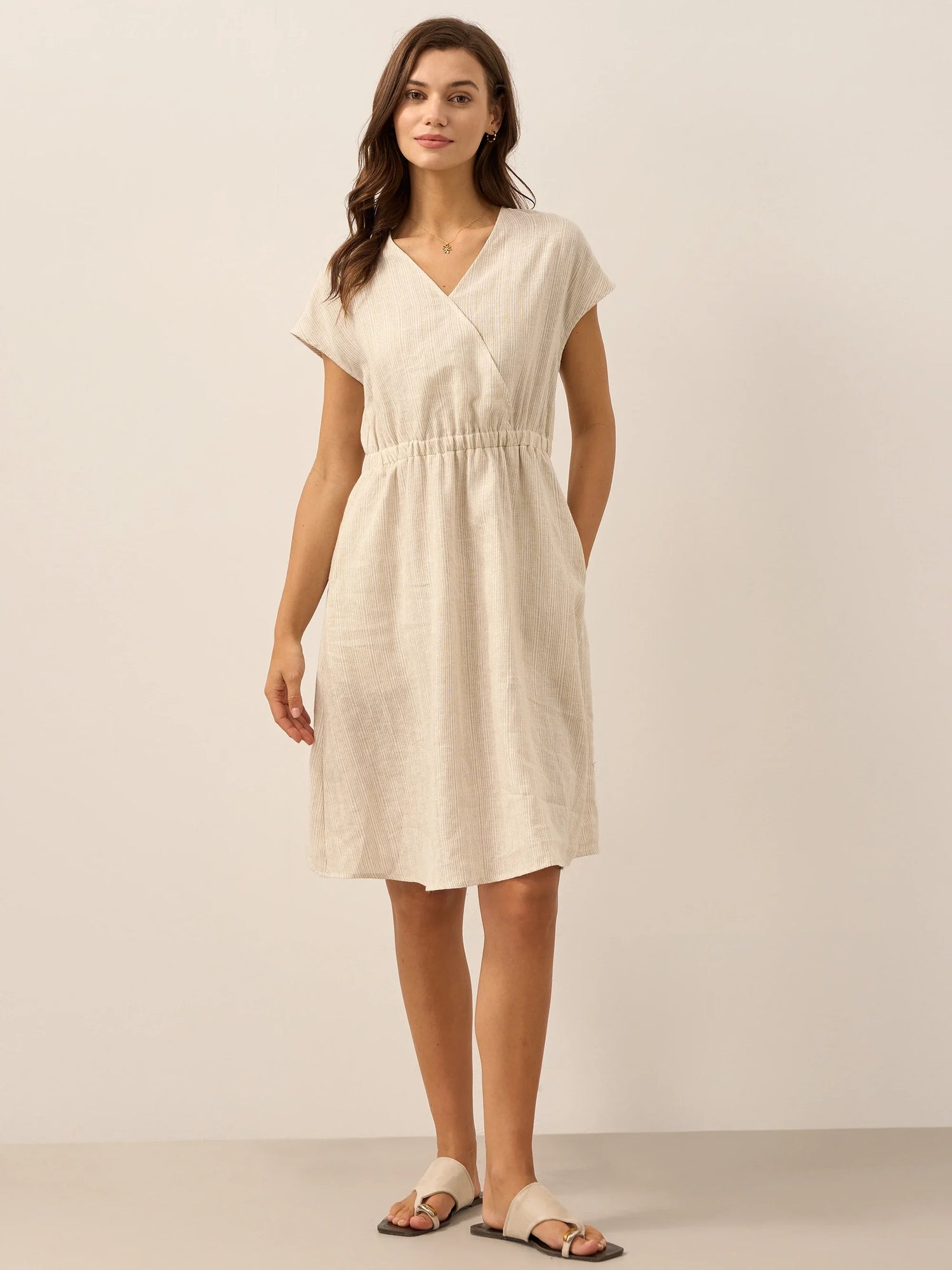 100% Linen Striped Elastic-Waist Mini Dress ARIA by LINTICO
