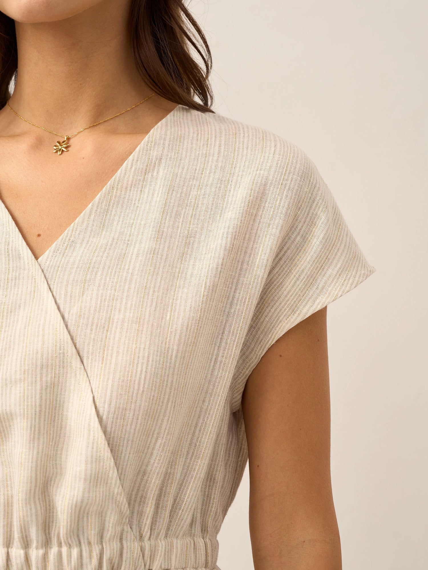 100% Linen Striped Elastic-Waist Mini Dress ARIA by LINTICO