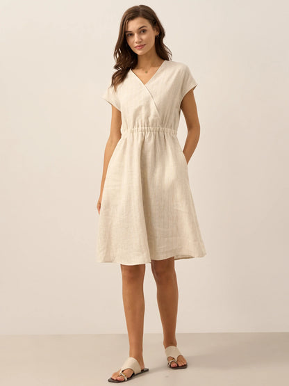 100% Linen Striped Elastic-Waist Mini Dress ARIA by LINTICO