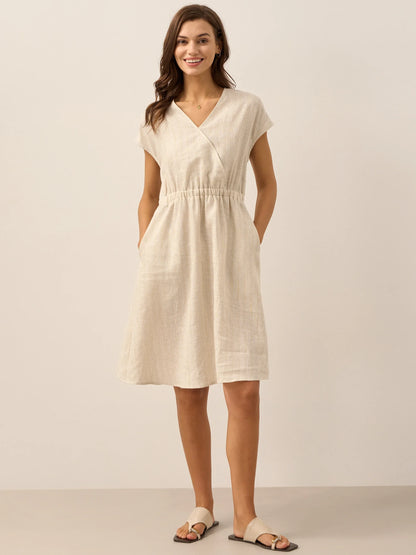 100% Linen Striped Elastic-Waist Mini Dress ARIA by LINTICO