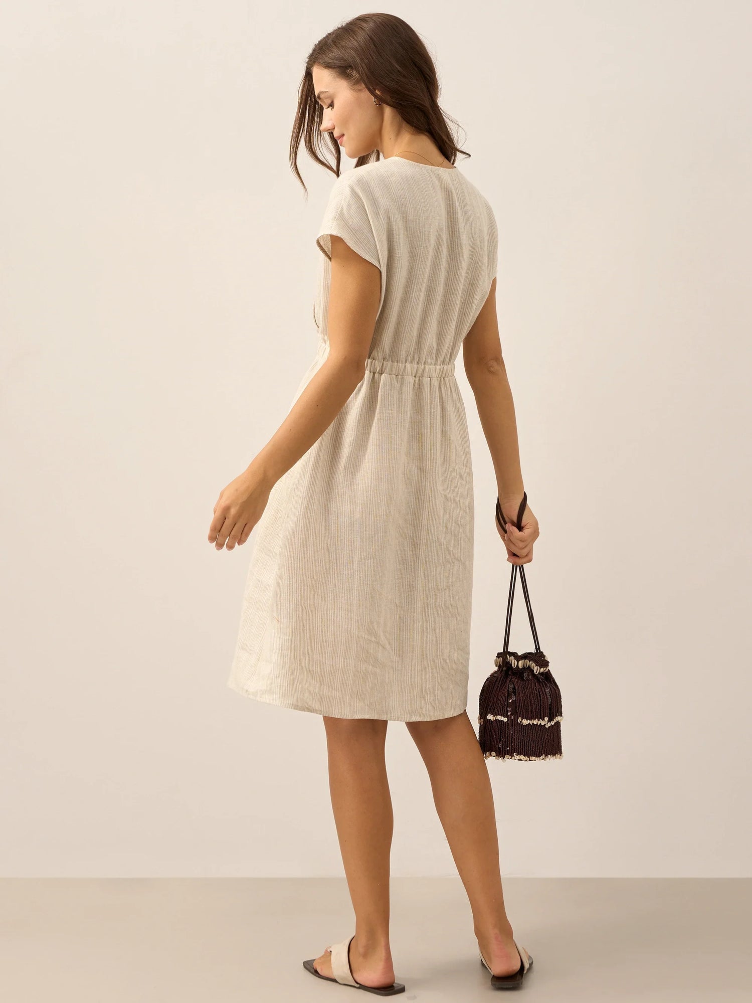 100% Linen Striped Elastic-Waist Mini Dress ARIA by LINTICO