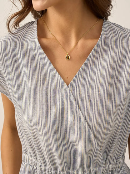 100% Linen Striped Elastic-Waist Mini Dress ARIA by LINTICO