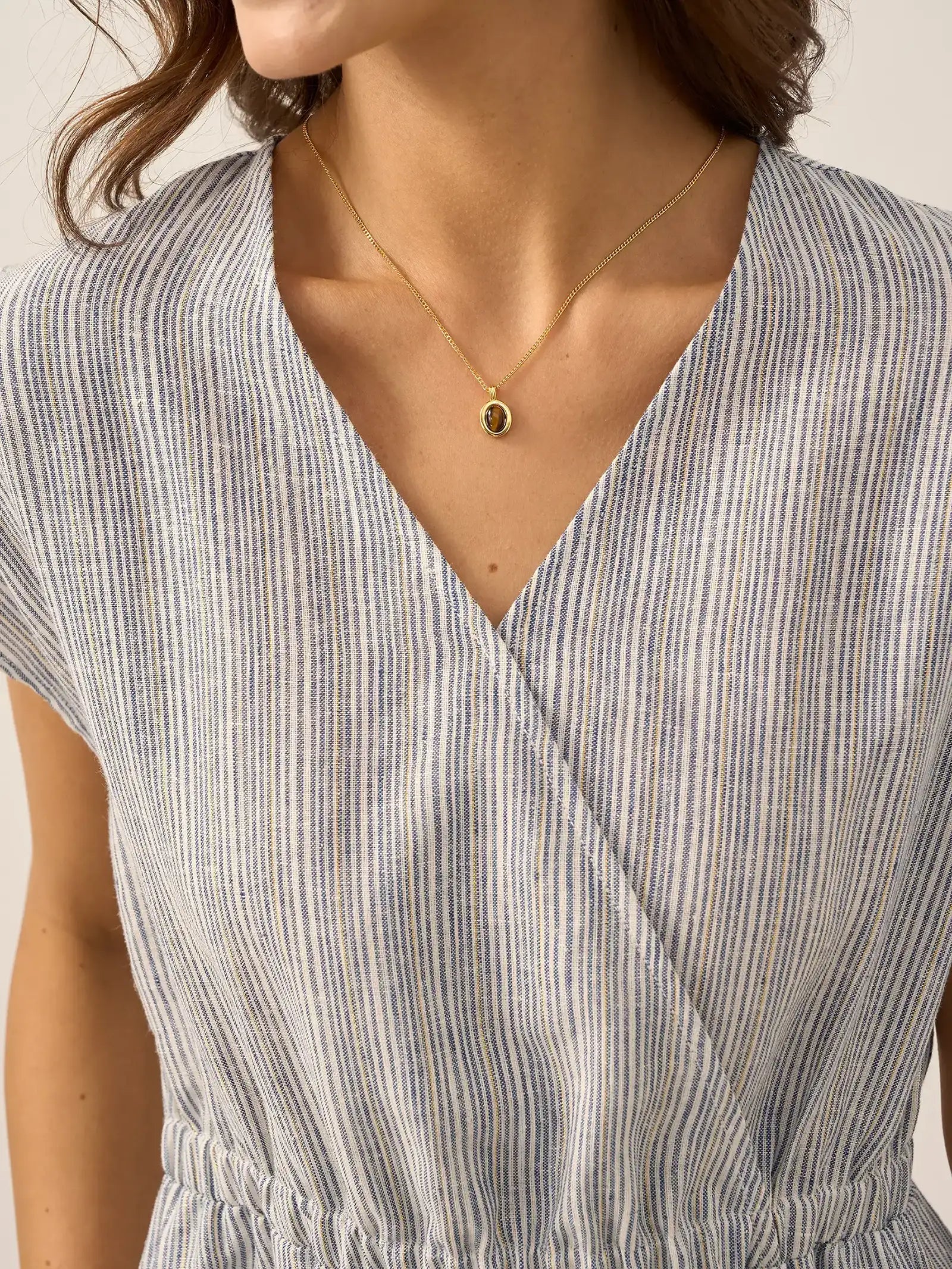 100% Linen Striped Elastic-Waist Mini Dress ARIA by LINTICO