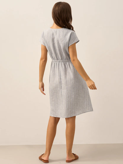 100% Linen Striped Elastic-Waist Mini Dress ARIA by LINTICO