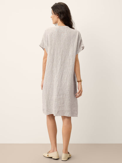 100% Linen Striped Ruffle Placket Shirt Dress GLORIA by LINTICO