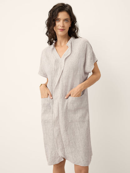 100% Linen Striped Ruffle Placket Shirt Dress GLORIA by LINTICO