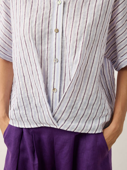 100% Linen Striped Surplice Cocoon Top CATHERINE by LINTICO