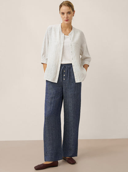 100% Linen Striped Three-Quarter Sleeve Shirt SKYLAR by LINTICO